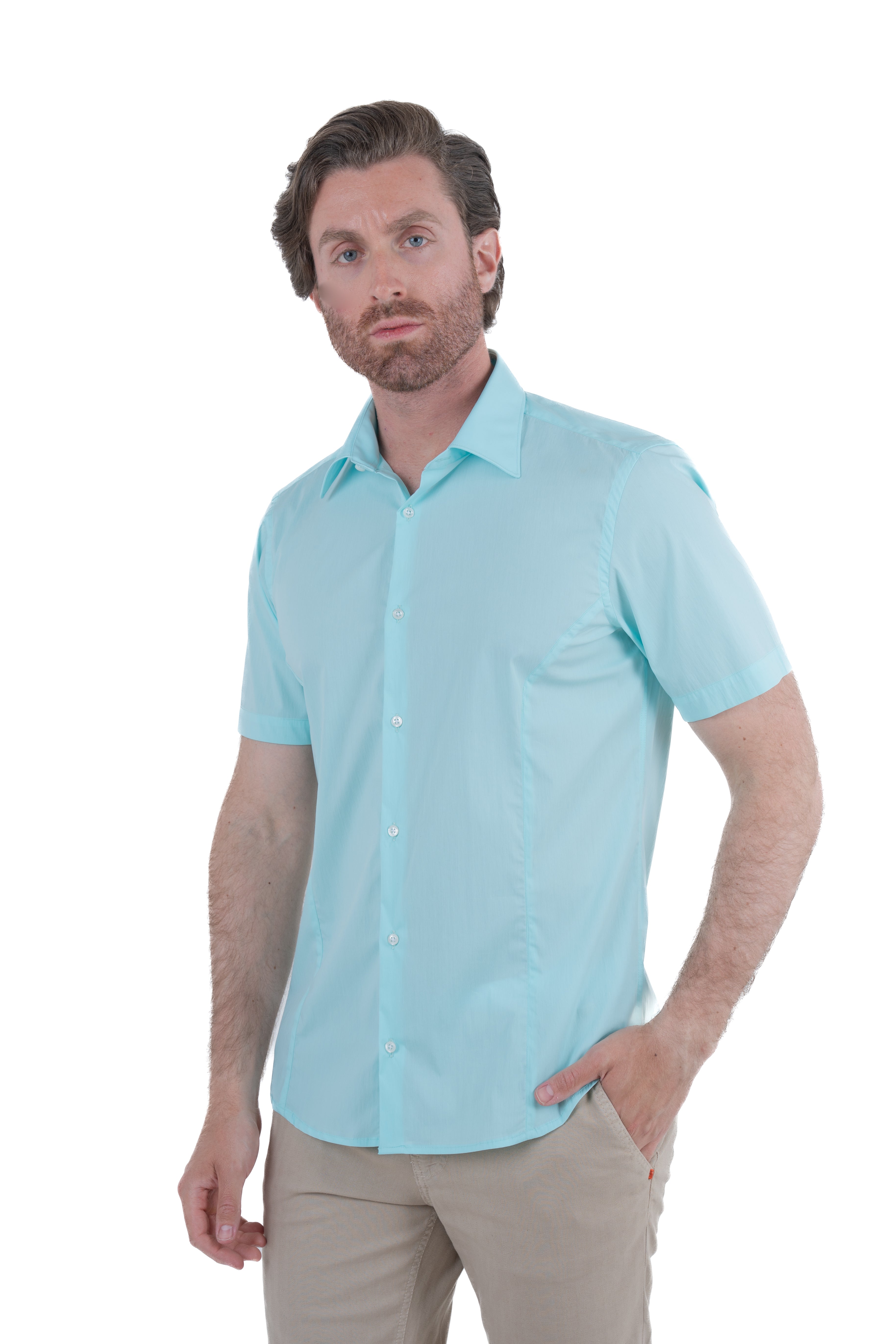 Regular Cotton Shirt Half Sleeve Aqua Green SS25