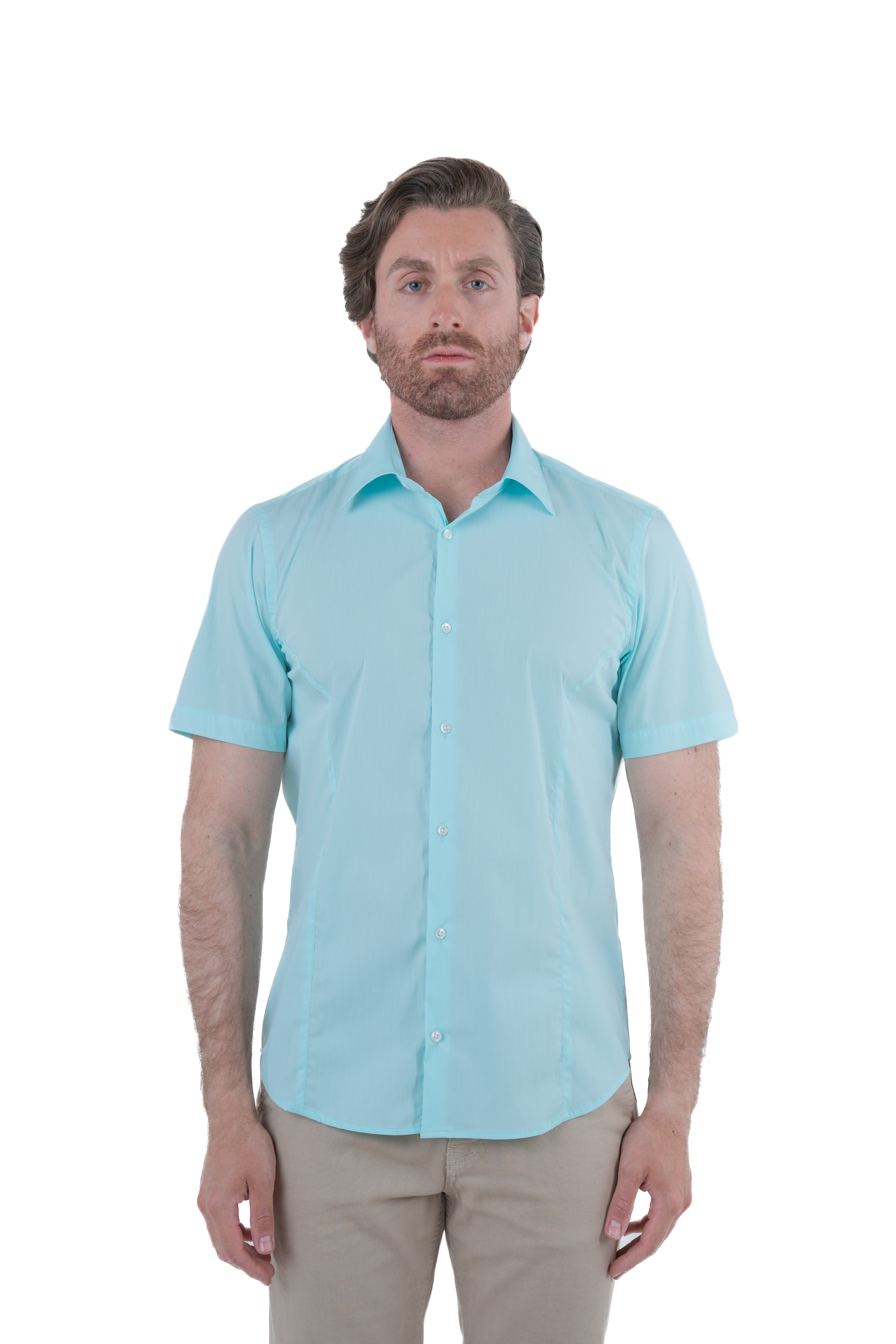 Regular Cotton Shirt Half Sleeve Aqua Green SS25