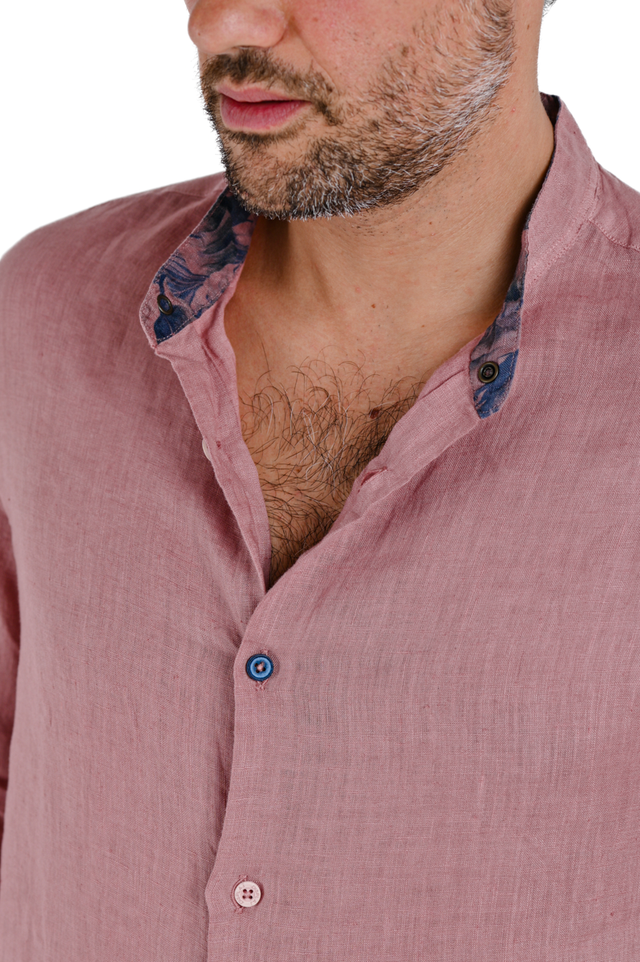 Camicia uomo in lino con collo coreano TOM in vari colori  - Displaj