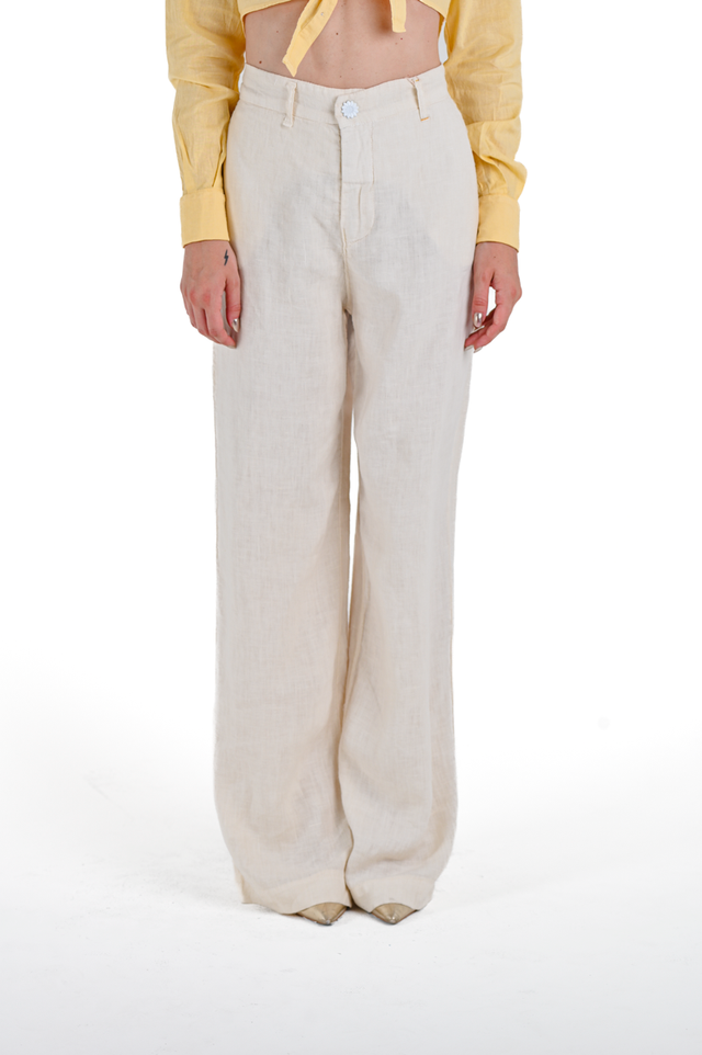 Pantaloni donna wide leg Giulia Lino Panna SS24