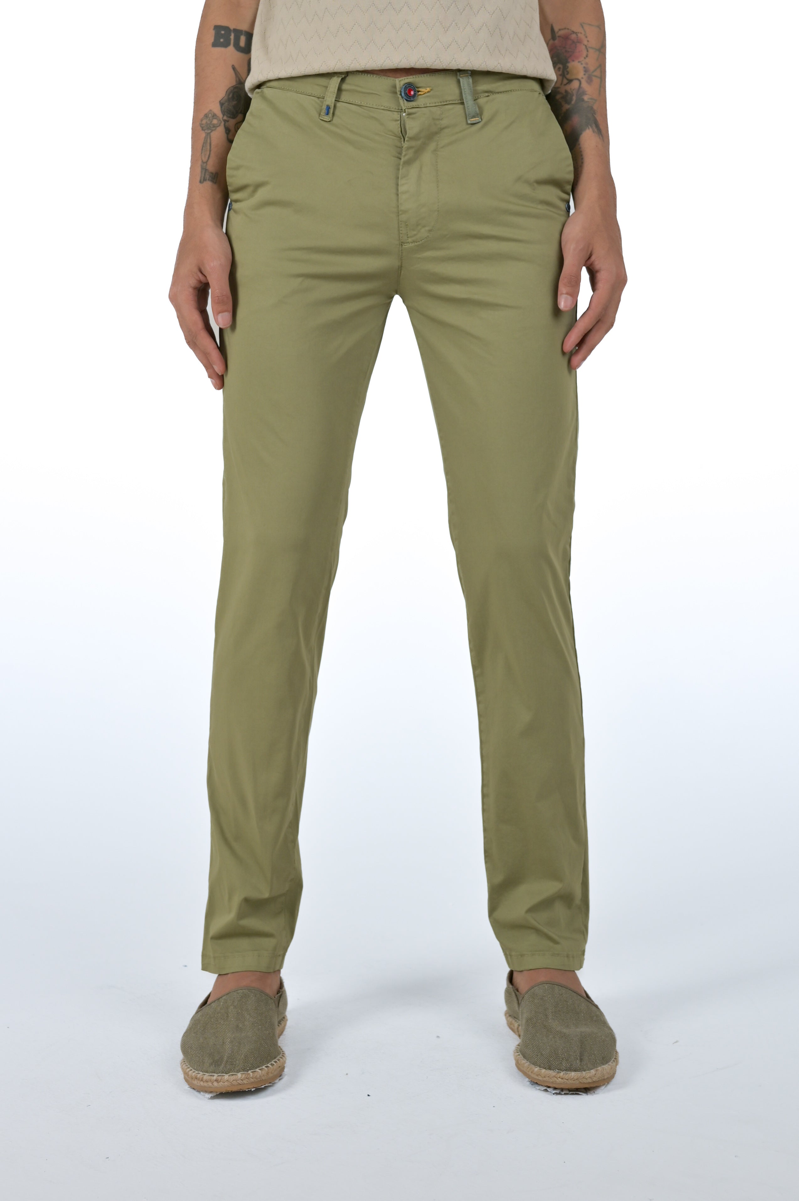 Pantaloni in cotone slim Sonic Raso verde SS26