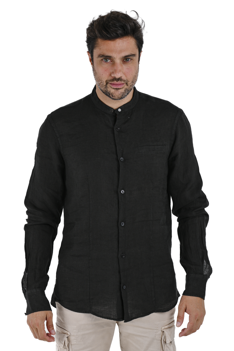 Camicia in lino regular Leo Lino Nero SS24