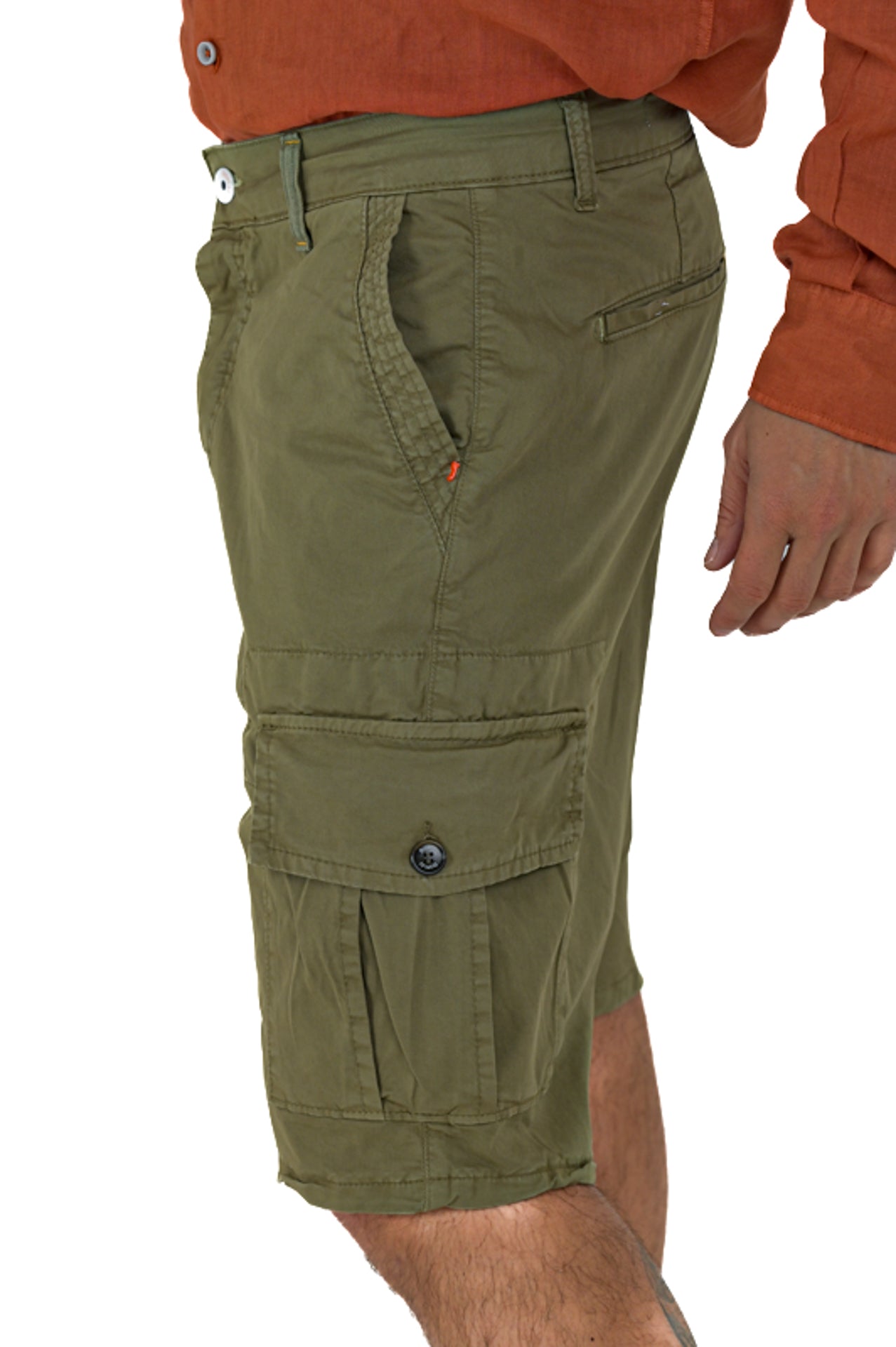 Loose Mask Green Cotton Bermuda Shorts