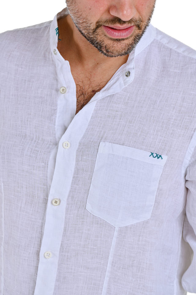 Camicia uomo in lino con taschino LEO - Displaj