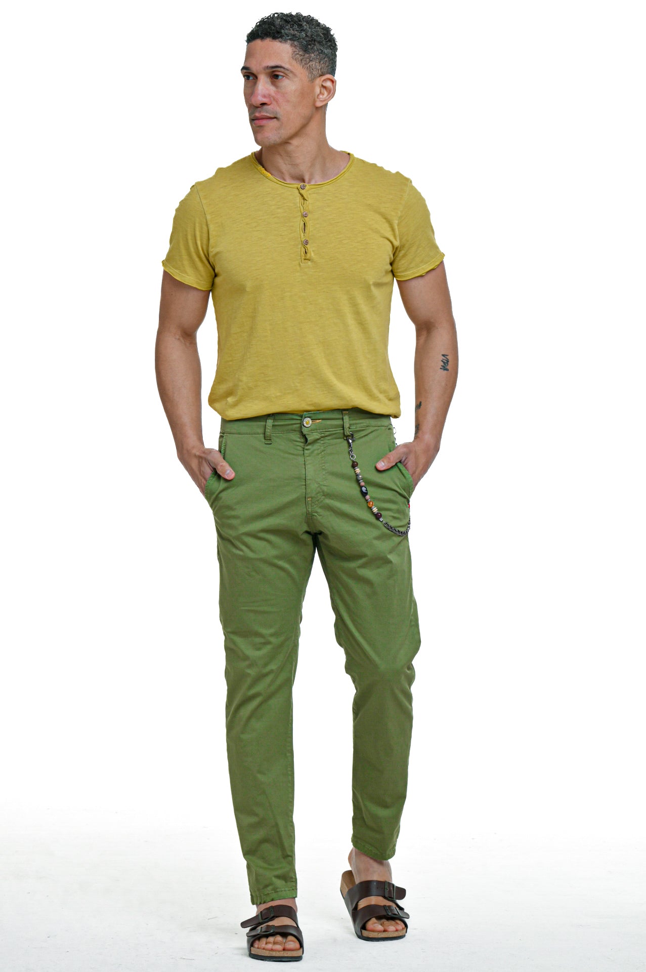 Pantaloni in cotone regular Panama Raso Verde Pera SS23