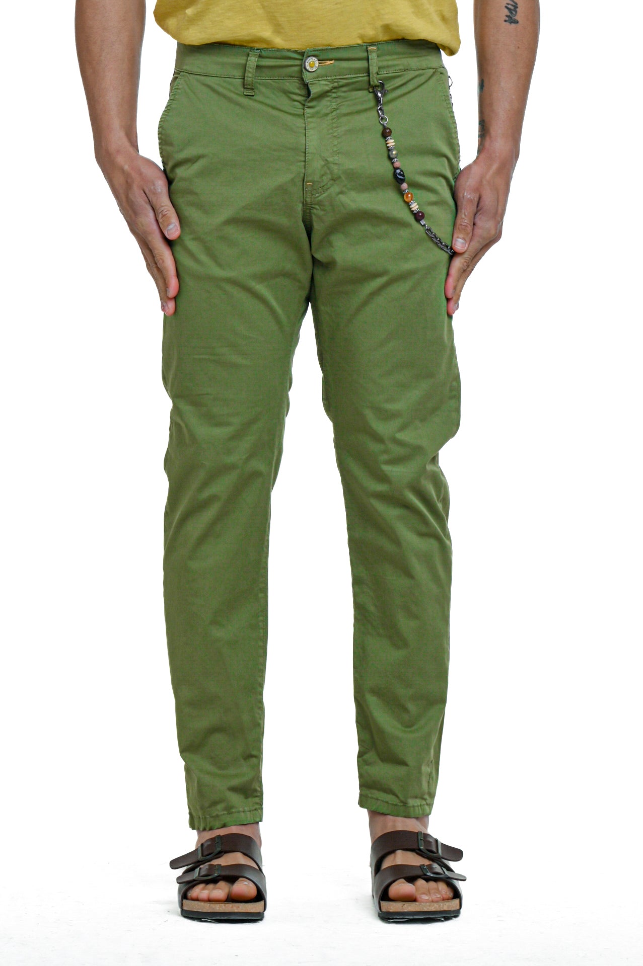 Pantaloni in cotone regular Panama Raso Verde Pera SS23