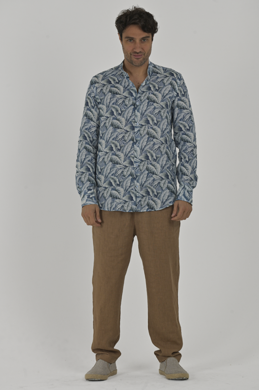 Men's linen shirt with Korean collar Tom linen ST 5 - Displaj 