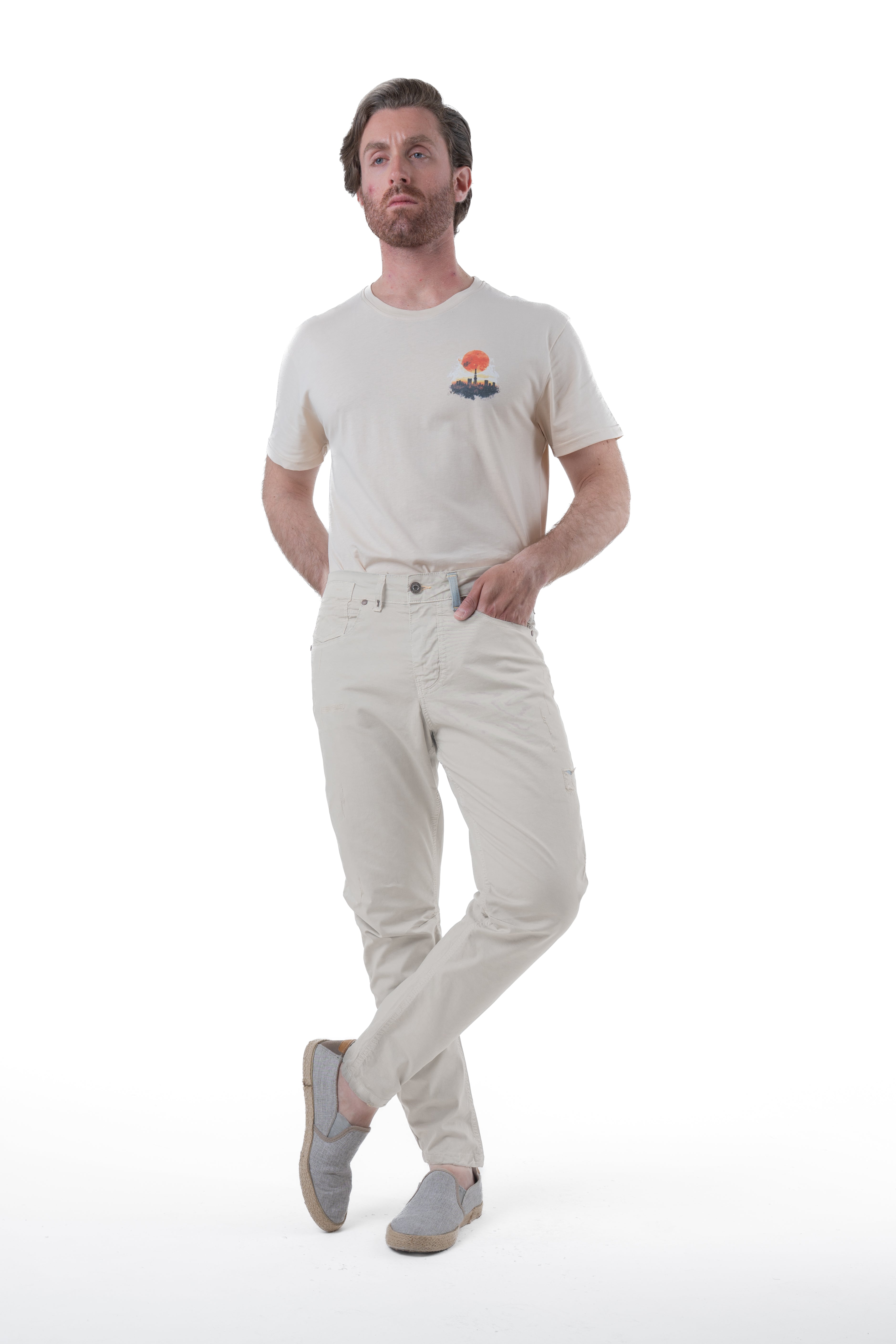 Pantaloni in cotone tapered Kron beige SS25
