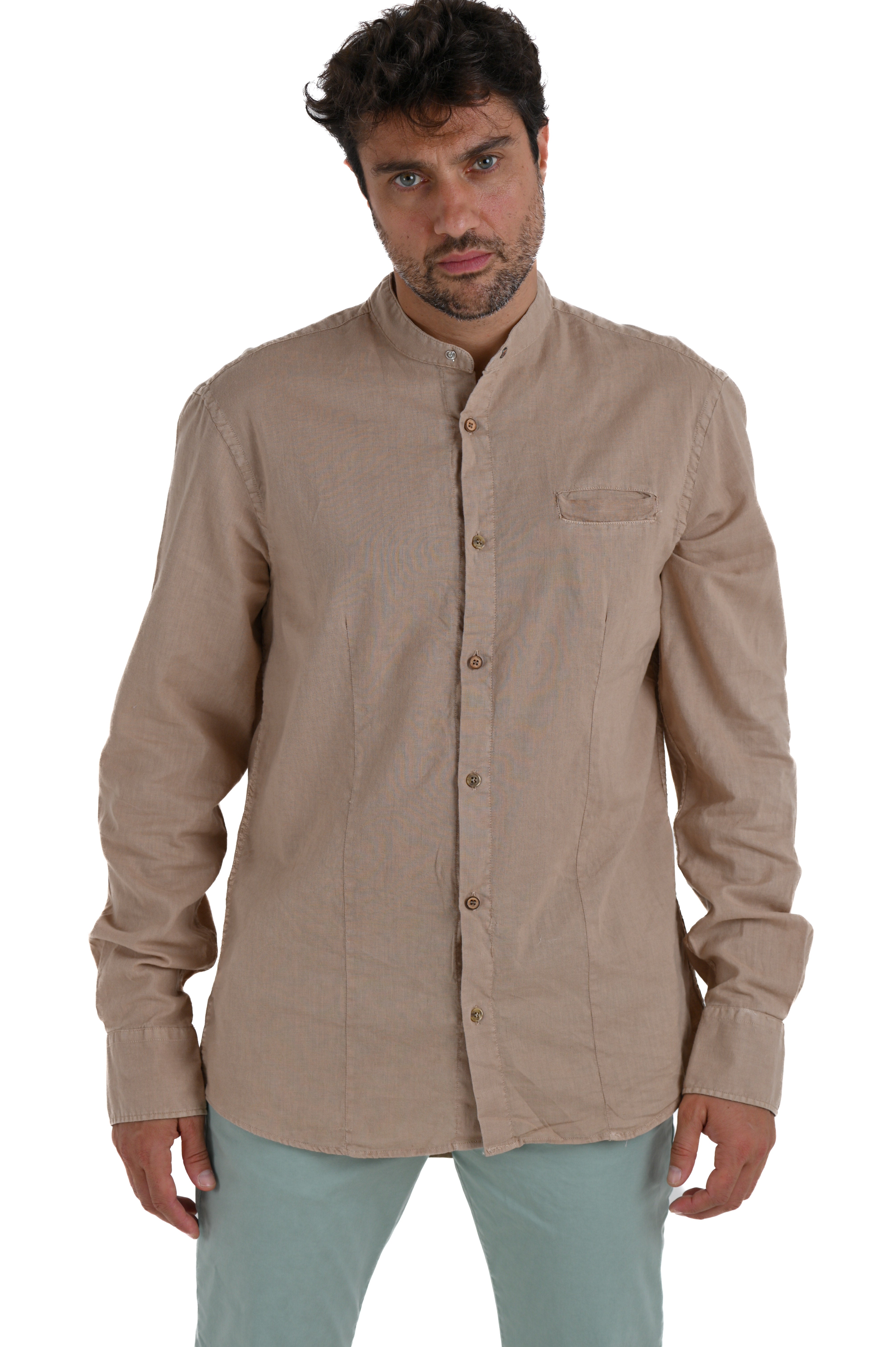 Camicia in lino regular Leo Lino Beige SS24