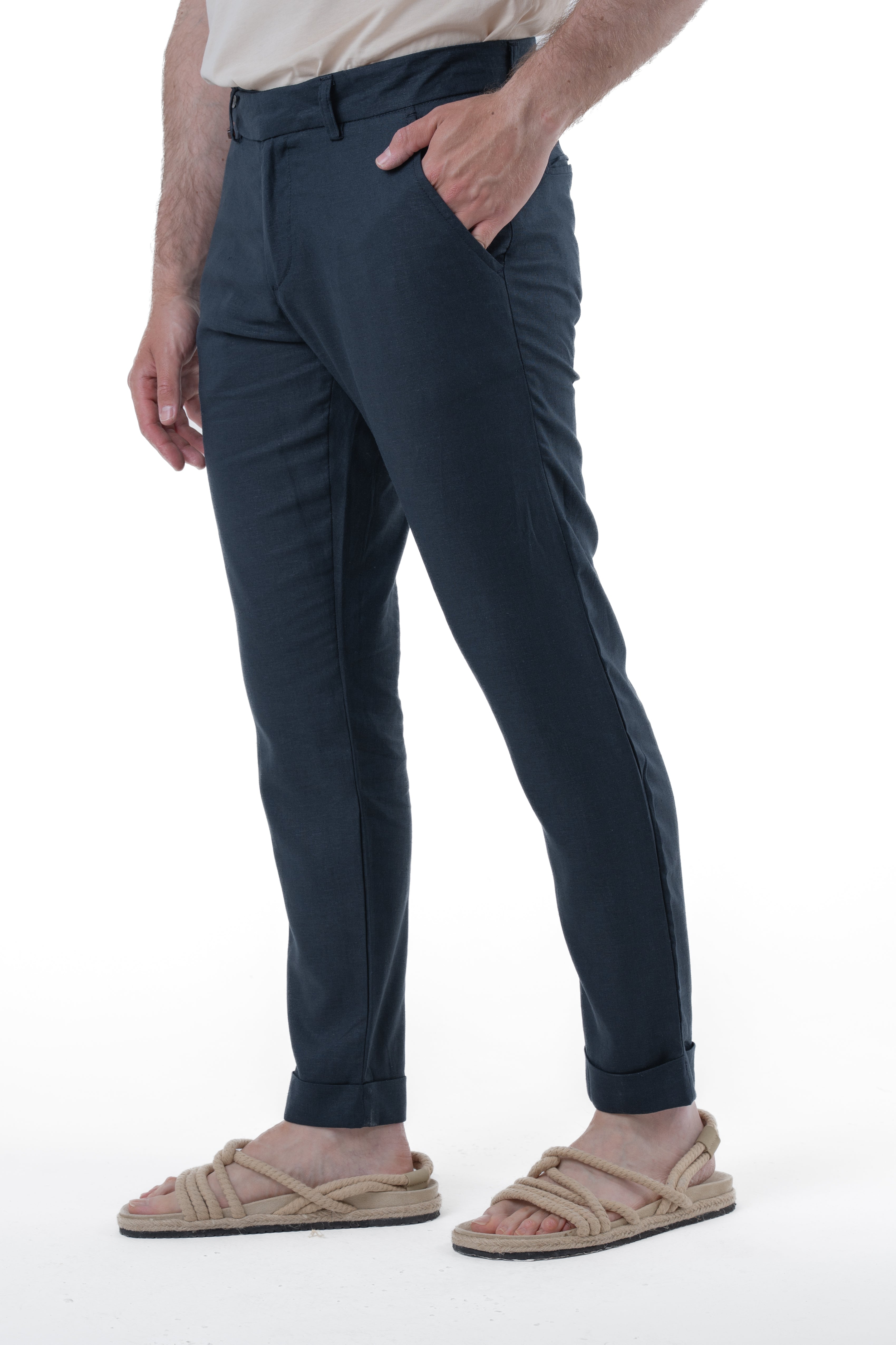Classic Slim Racket Trousers Linen Blue SS25