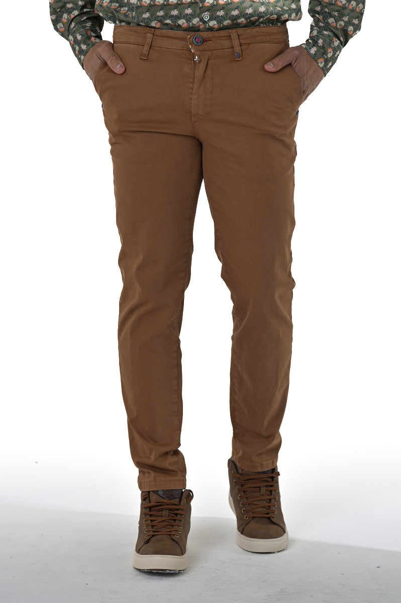 Pantaloni in cotone slim Sonic Raso cammello FW24/25