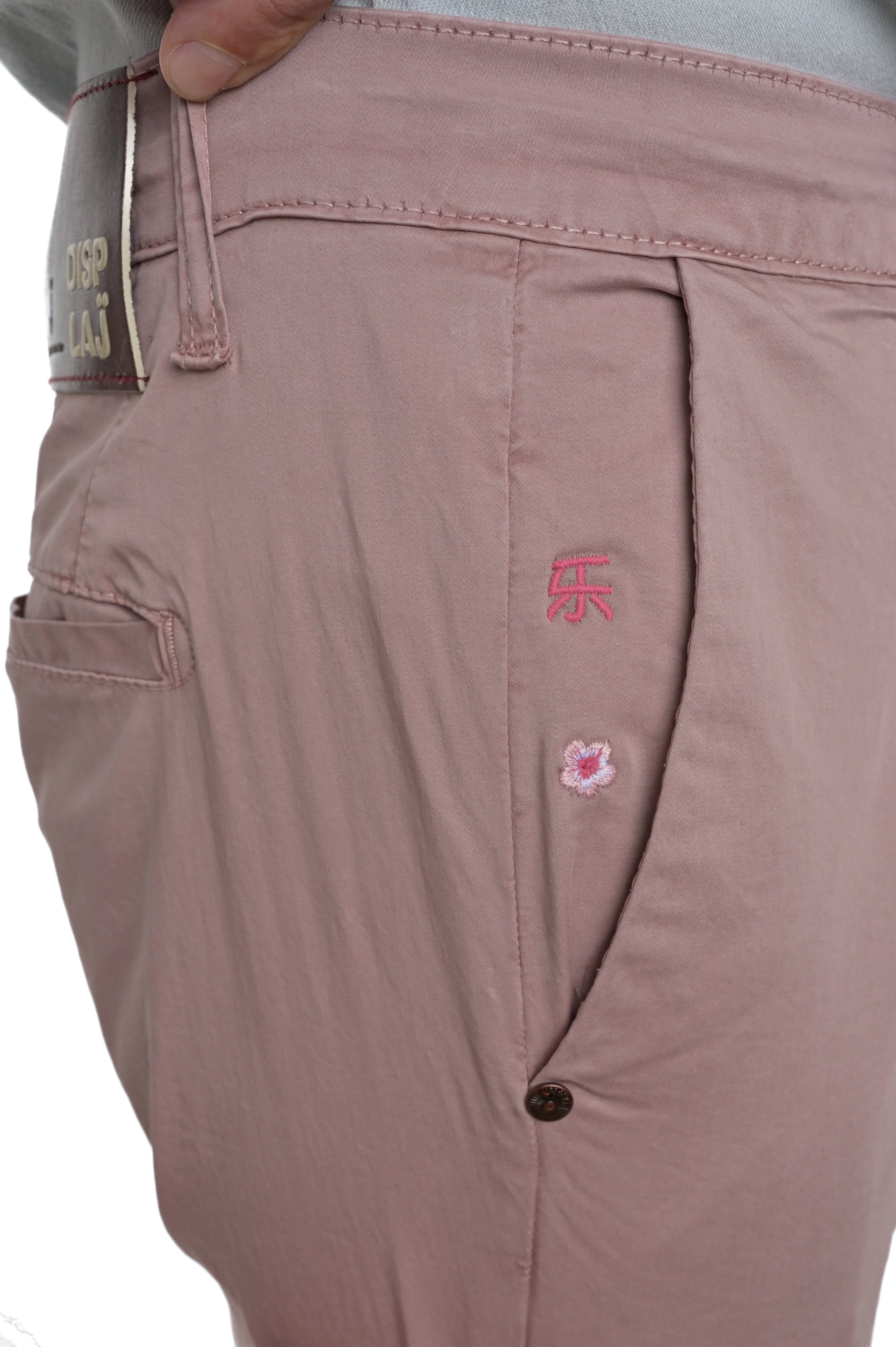 Pantaloni in cotone slim Sonic Raso Ricamo rosa SS25