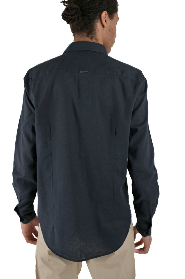 Camicia in lino regular Low Lino Blu SS24