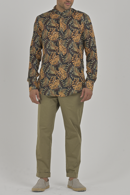 Men's linen shirt with Korean collar and half buttons Paul Lino ST 3 - Displaj