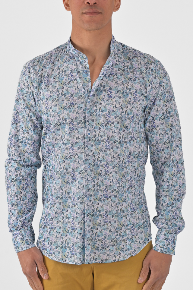 Slim fit men's cotton shirt with Korean collar PISTA ST 4 - Displaj