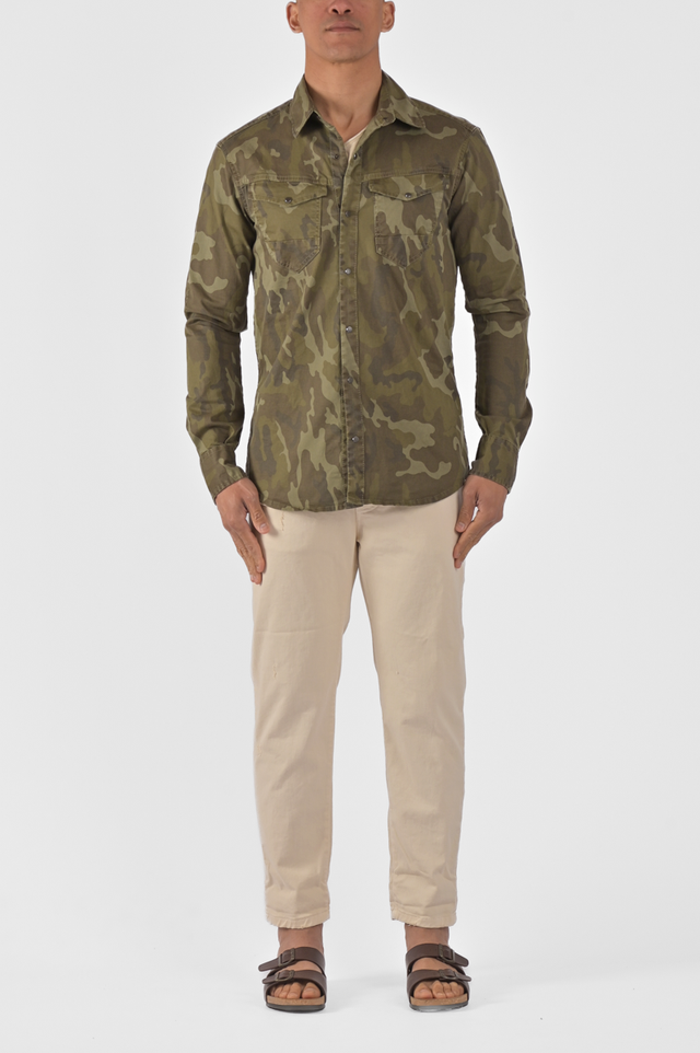 Men's green PARK CAMOUFLAGE regular fit cotton shirt - Displaj